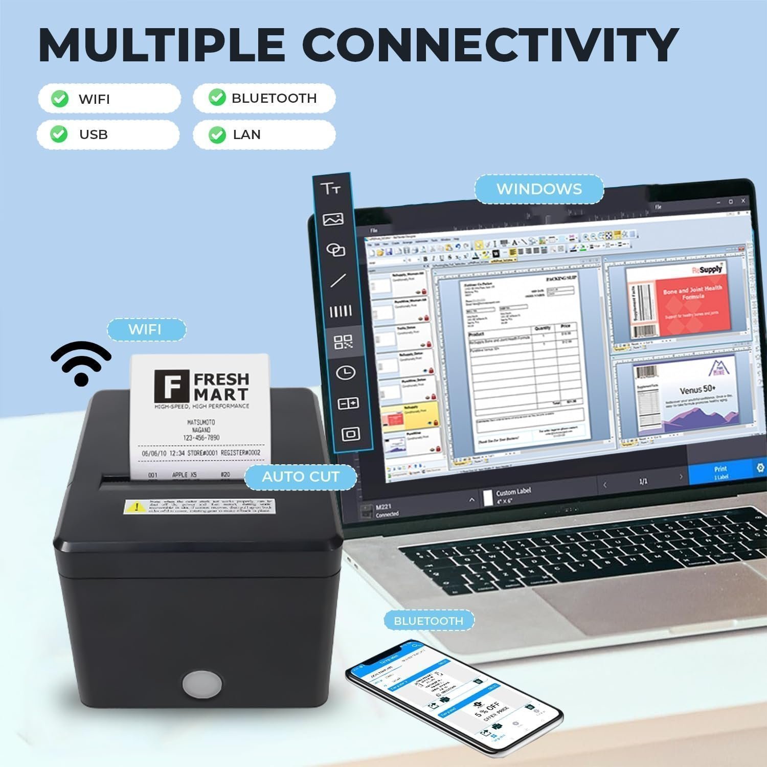SHREYANS 80mm Thermal Billing Printer with Autocutter | Ultra Fast Speed with Compact - Image 3