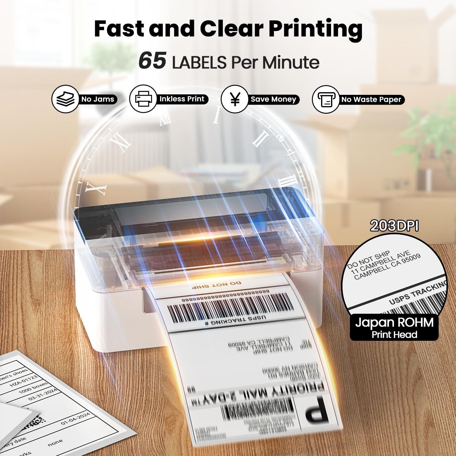 HIROBOT Thermal Barcode Label Printer for 4x6 Inch Label, Adjustable Size, 203DPI - Image 2