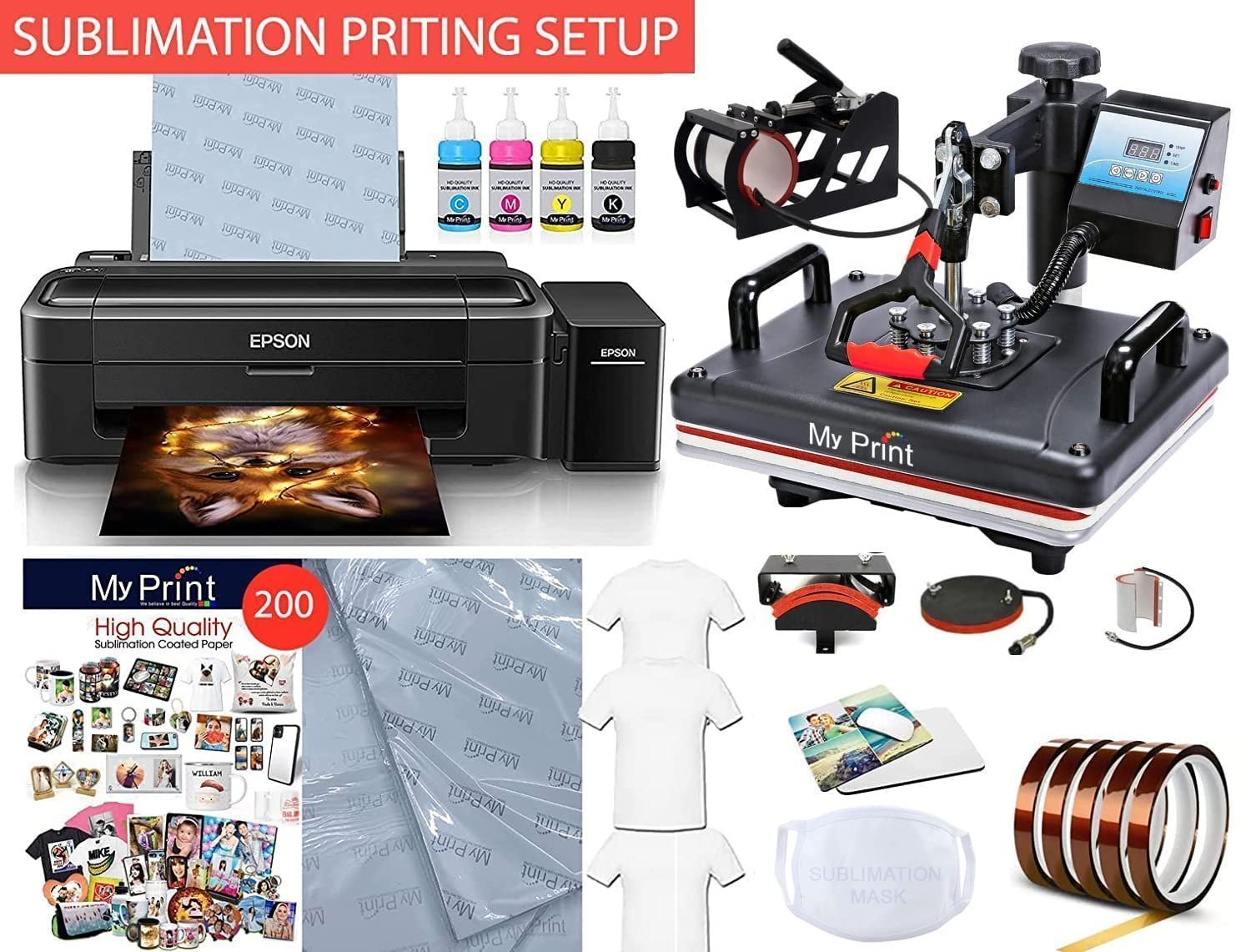 MY PRINT | Complete Setup Sublimation Printing | Heat Press Combo 5 in 1 | Printer L130 - Image 3